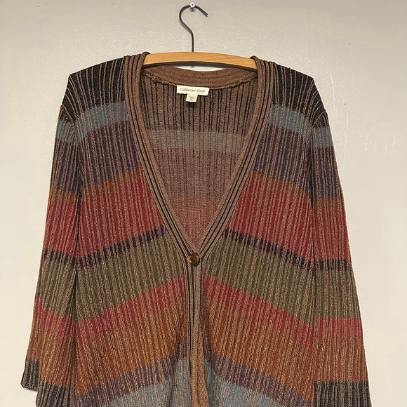 Coldwater Creek womens Multicolor Striped Cardigan medium boho ribbed, button - Picture 7 of 12